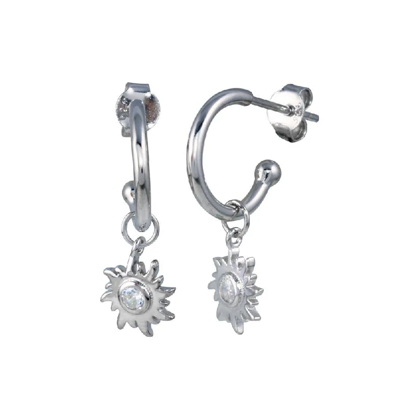 Ladies earrings wire-wrapped earrings-925 Sterling Silver Dangling CZ Sun Hoop Earring - STE01273