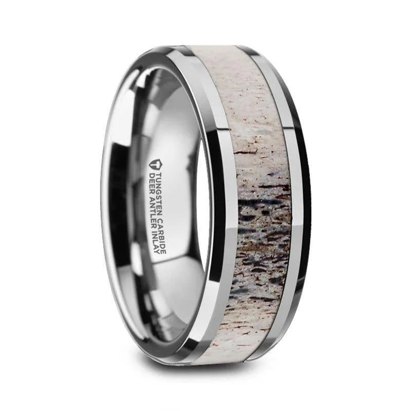 Ladies rings office-friendly elegance-Thorsten BUCK Tungsten Wedding Band with Ombre Deer Antler Inlay - 6mm & 8mm