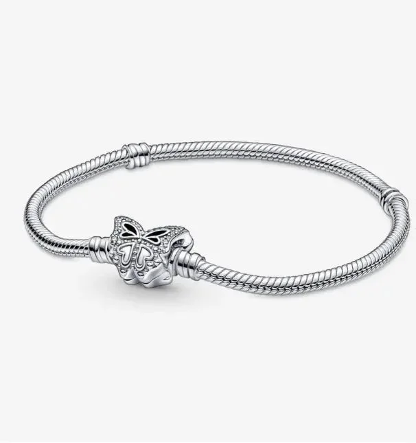 ladies bracelet affordable multi-stone-Pandora Moments Butterfly Clasp Snake Chain Bracelet