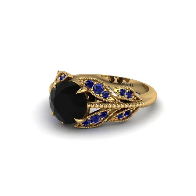 Ladies engagement rings colorful gems-Black Diamond Majestic Leaf Gold Engagement Ring - Makenna No. 67