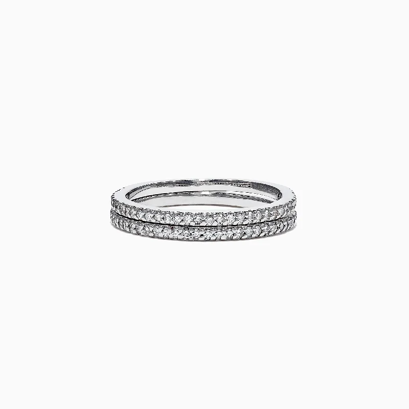 Ladies rings meaningful symbol rings-Pave Classica 14K White Gold Diamond Band Set, 0.36 TCW