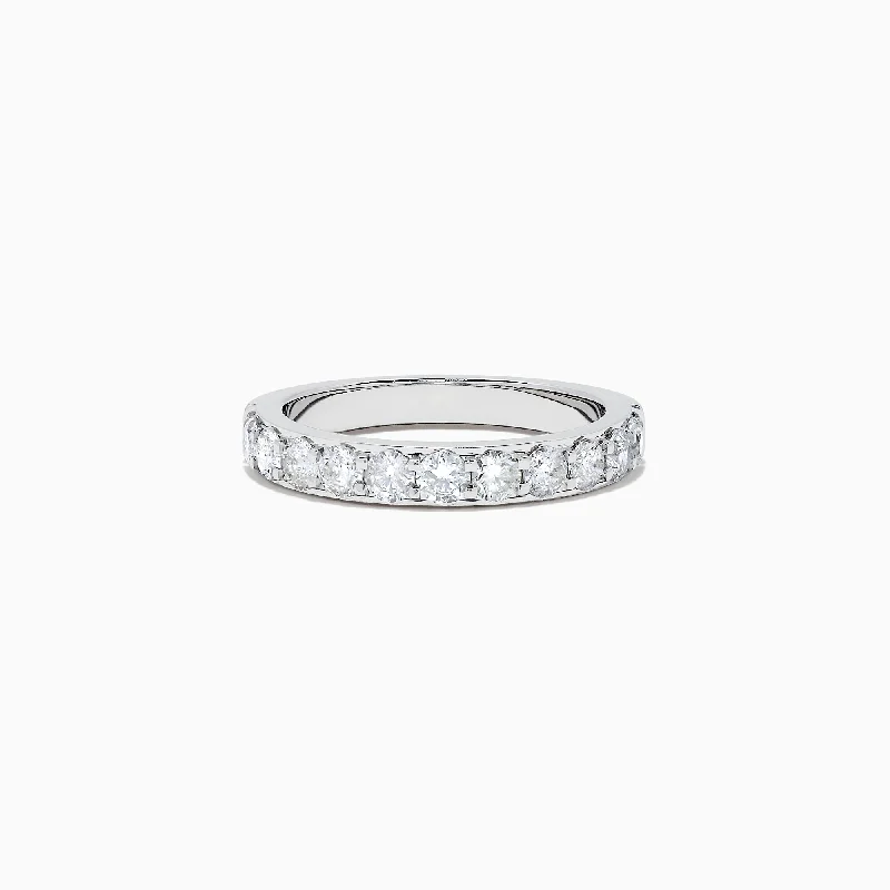 Ladies rings filigree detail rings-Bridal 14K White Gold Prong Set Diamond Band, 0.98 TCW