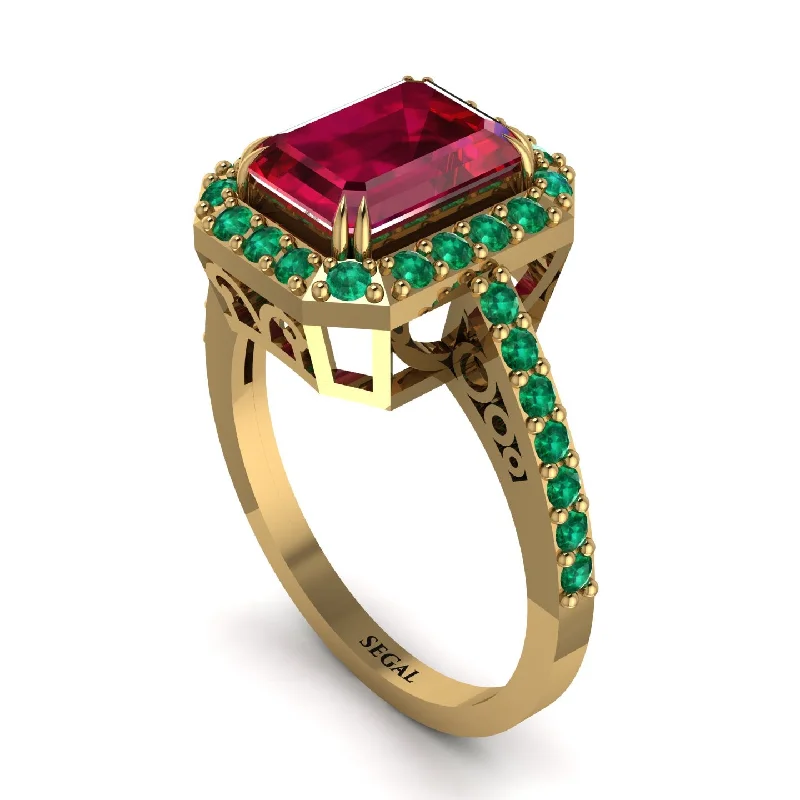 Ladies engagement rings winter diamond styles-Emerald Cut Ruby Vintage-Inspired Engagement Ring - Addilyn No. 25