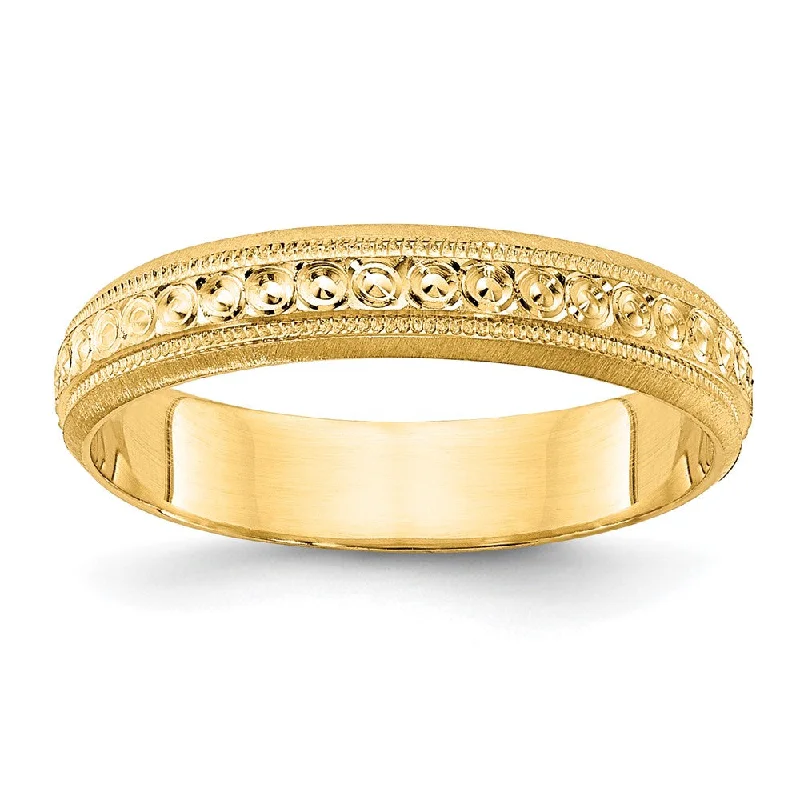 Ladies rings rotating gem designs-14K Yellow Gold 3mm Polished & Etched Wedding Eternity Band