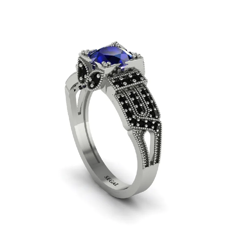 Ladies engagement rings spring halo designs-Sapphire Milgrain Gold Engagement Ring - Lyric No. 45