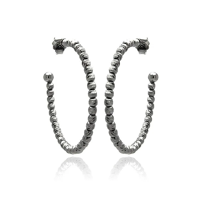 Ladies earrings soft glow styles-Clearance-Silver 925 Black Rhodium Plated Italian Fine Bead Hoop Earrings - ITE00037BLK