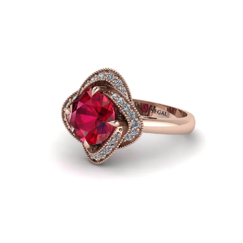 Ladies engagement rings twisted styles-Ruby Floral Infinity Engagement Ring - Brinley No. 11