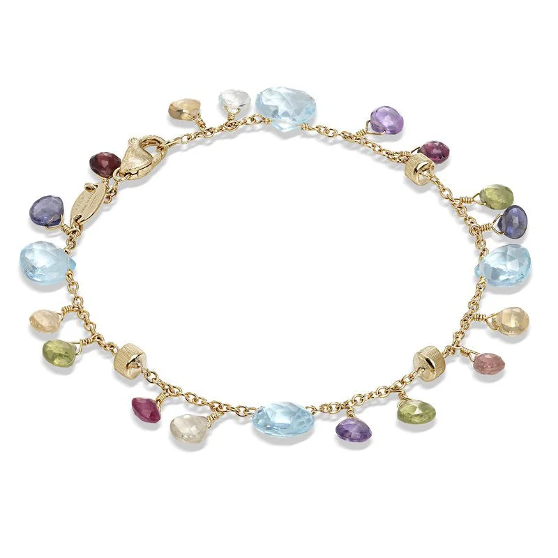 ladies bracelet trendy birthstone-Marco Bicego Paradise 18K Yellow Gold Mixed Gemstone Single Strand Bracelet