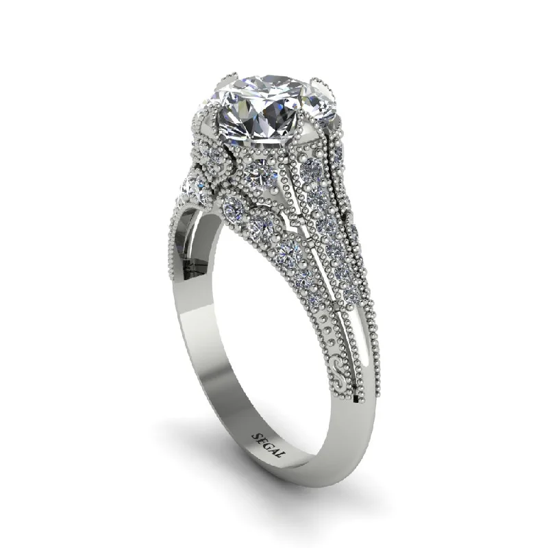 Ladies engagement rings luxurious halo rings-Diamond Vintage Crown Engagement Ring - Talia No. 3