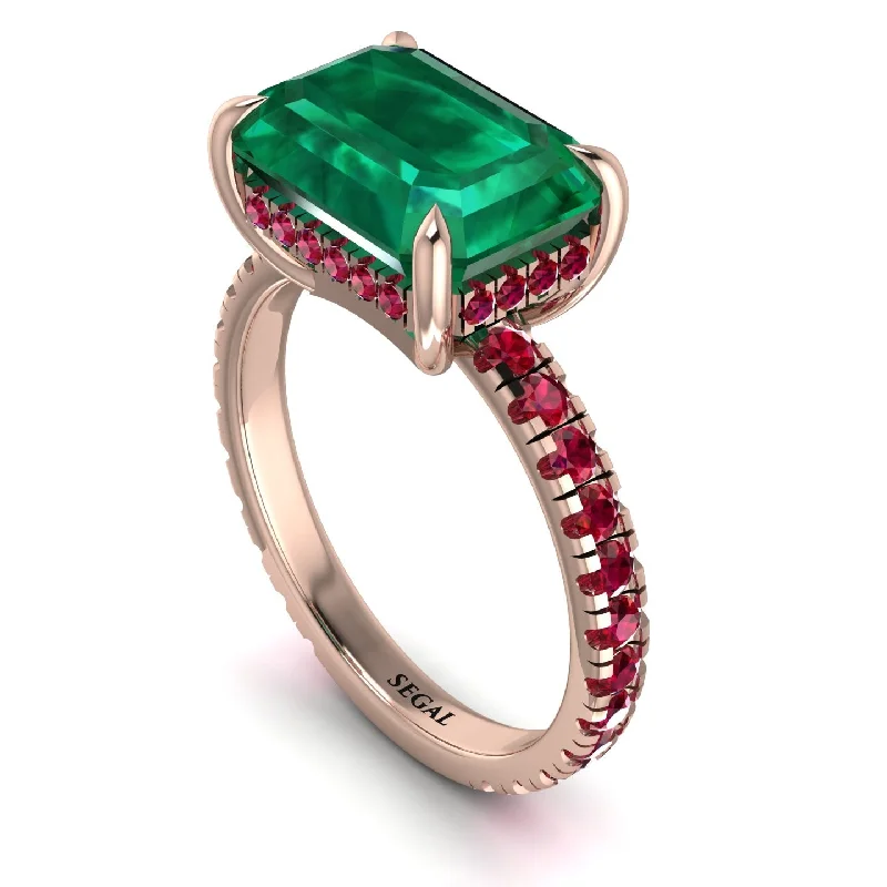 Ladies engagement rings lab-grown solitaires-Emerald-Cut Emerald Pavé Engagement Ring - Daphne No. 50