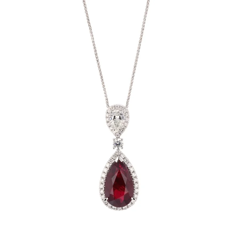 ladies necklace initial shell-Ruby & Diamond Pendant Necklace