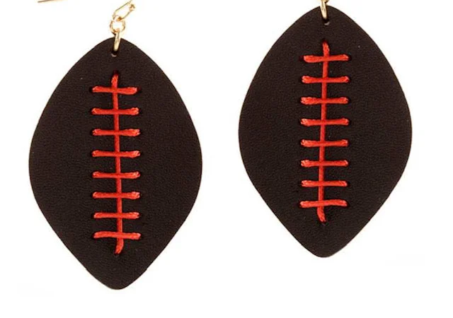 Ladies earrings asscher cut styles-Red and Black Leather Football Sport Earrings