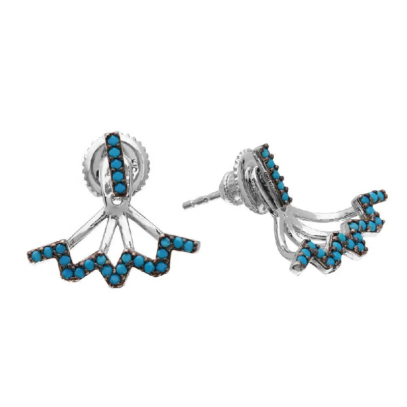 Ladies earrings firm grip designs-Rhodium Plated 925 Sterling Silver Turquoise Bar Earrings With Hanging Zigzag Backing - GME00055BLK-T