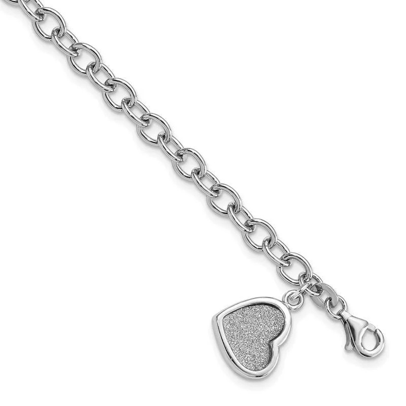 ladies bracelet brushed pearl-Sterling Silver Rhodium-plated Glitter Enamel Heart Bracelet