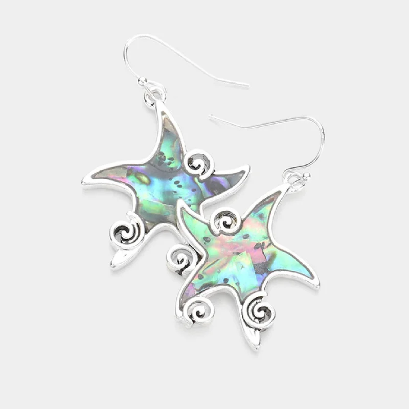 Ladies earrings polished gemstone designs-Large Abalone Starfish Earrings