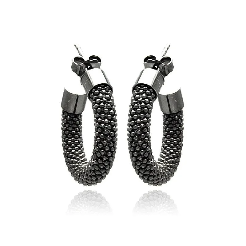 Ladies earrings gothic revival styles-Clearance-Silver 925 Black Rhodium Plated Italian Hoop Earrings - ITE00031BLK