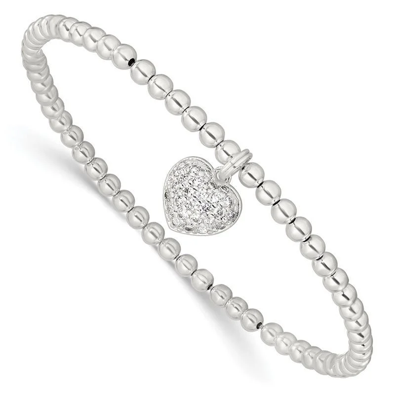 ladies bracelet timeless sapphire-Sterling Silver CZ Heart Stretch Bracelet