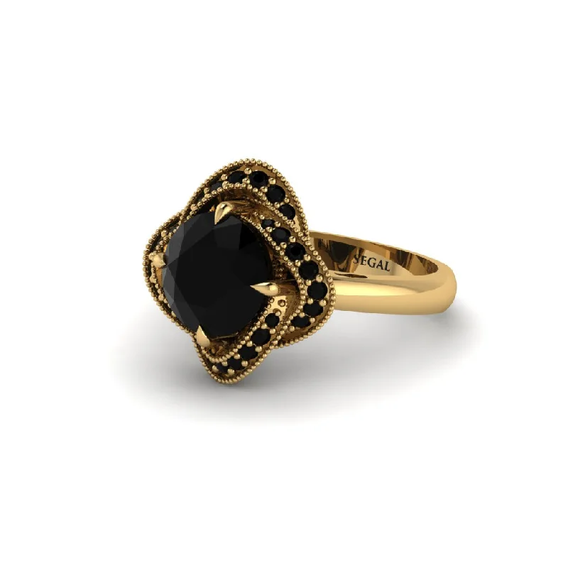 Ladies engagement rings custom gold-Black Diamond Floral Infinity Engagement Ring - Brinley No. 37