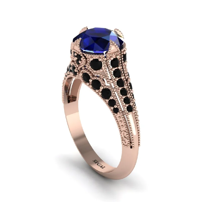 Ladies engagement rings lab-created solitaires-Sapphire Vintage Crown Engagement Ring - Talia No. 44