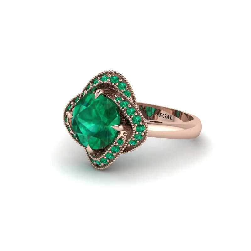 Ladies engagement rings romantic styles-Emerald Floral Infinity Engagement Ring - Brinley No. 20