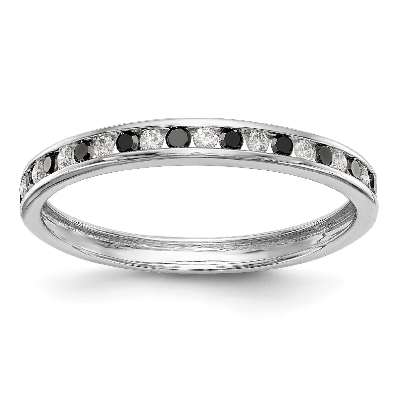 Ladies rings flexible band rings-14k White Gold Black & White Diamond Channel Set Band