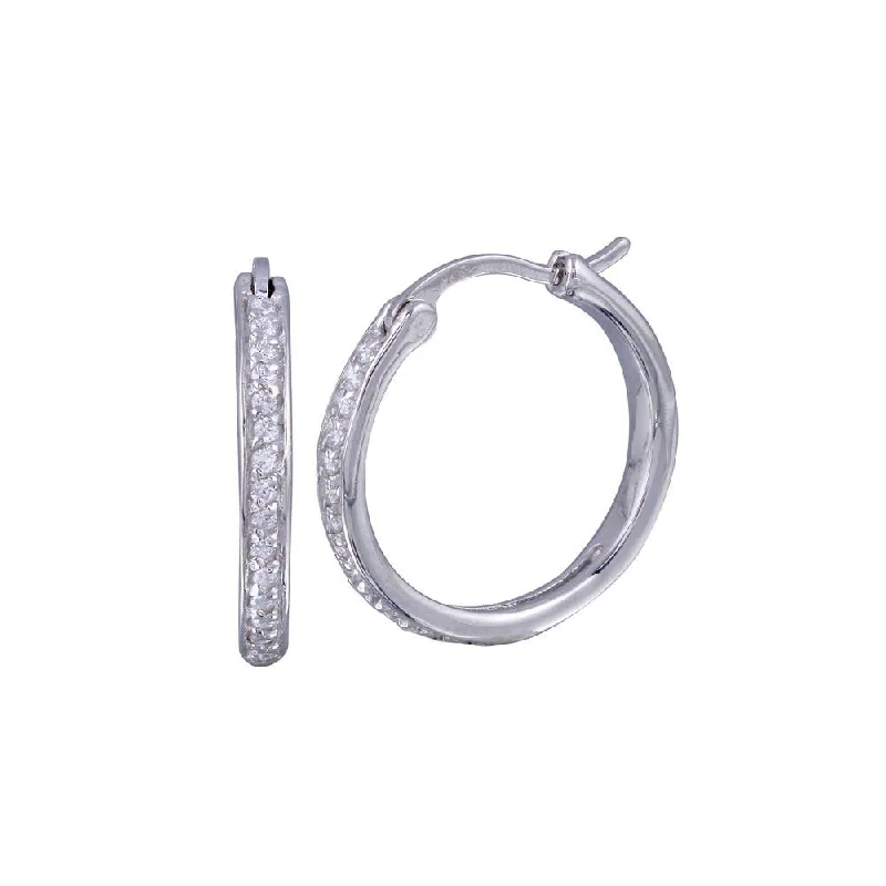 Ladies earrings halo accent designs-Silver 925 Rhodium Plated Round CZ Hoop Earrings - STE00587