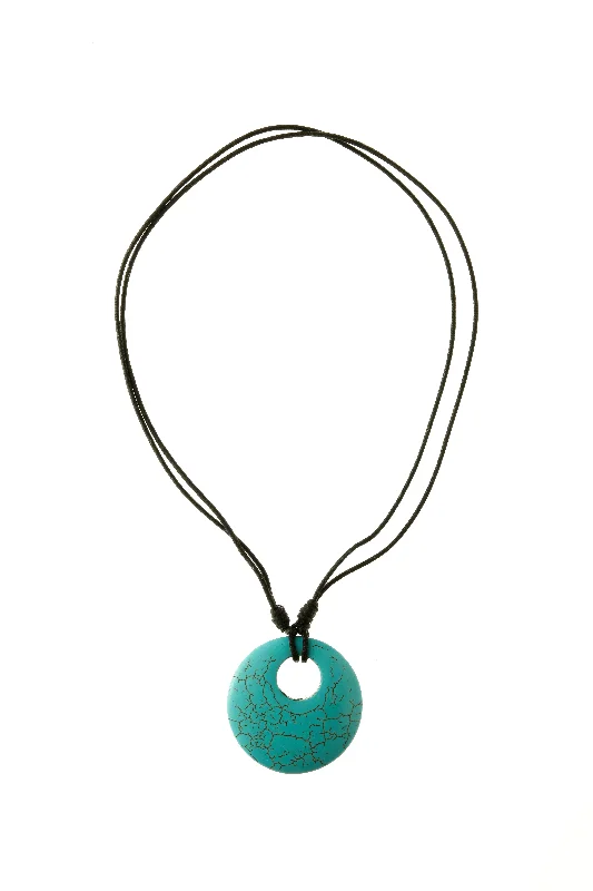 ladies necklace fall hammered-Turquoise Circle Pendant Necklace