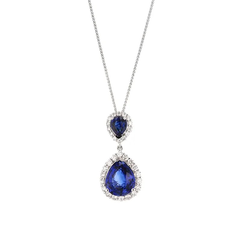 ladies necklace valentine’s glossy-Blue Sapphire & Diamond Pendant Necklace