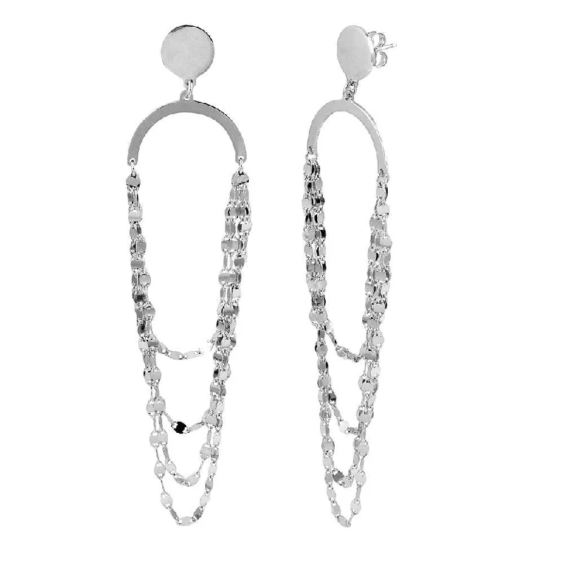 Ladies earrings classic vintage looks-Rhodium Plated 925 Sterling Silver Hanging Quadruple Loop Chain Earrings - ARE00017RH