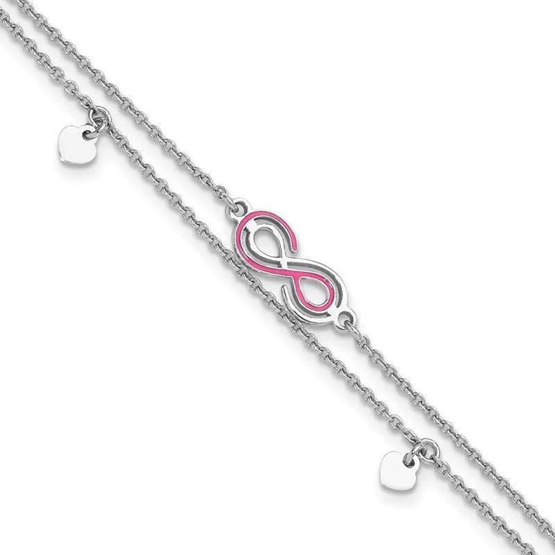 ladies bracelet animal woven-Sterling Silver Rhod-pltd Enamel Infinity/Heart 7.25in w/1 in ext Bracelet