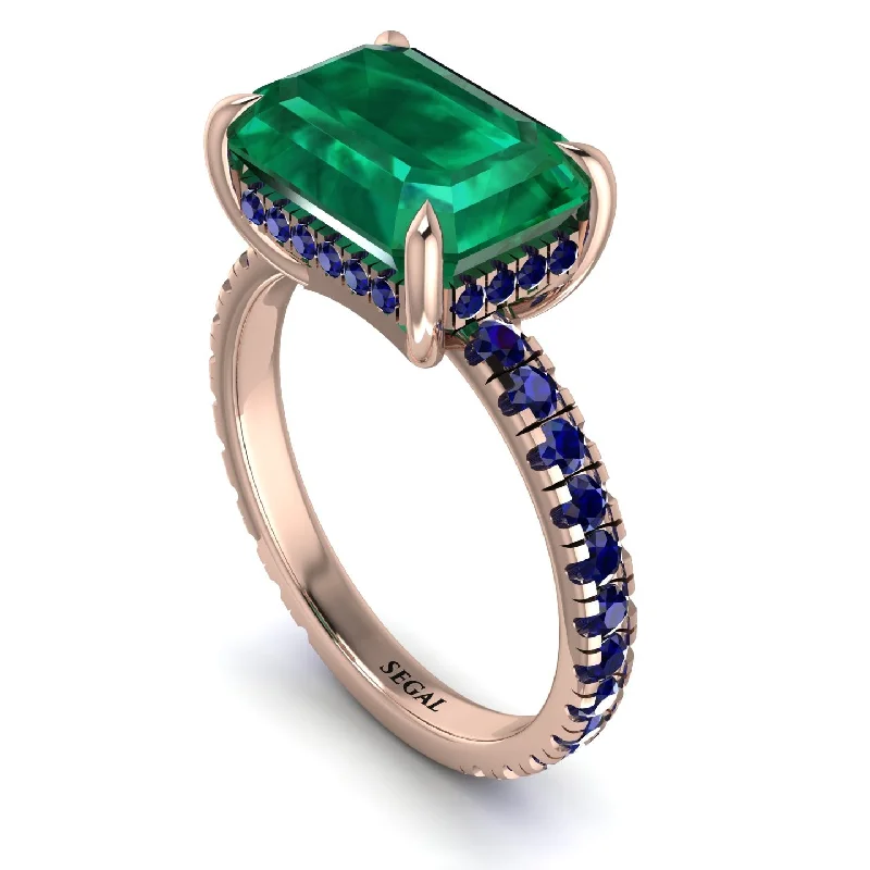 Ladies engagement rings proposal diamond bands-Emerald-Cut Emerald Pavé Engagement Ring - Daphne No. 65