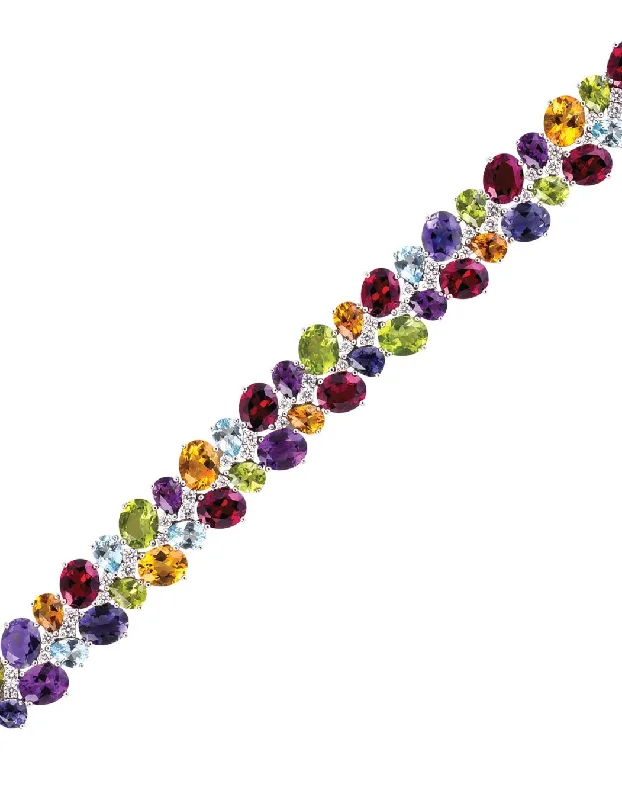 ladies bracelet spring butterfly-Multi-color Sapphire and White Diamond Bracelet