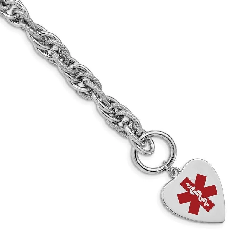 ladies bracelet beach tropical-Sterling Silver Rhodium Engraveable Enamel Heart Medical ID Bracelet