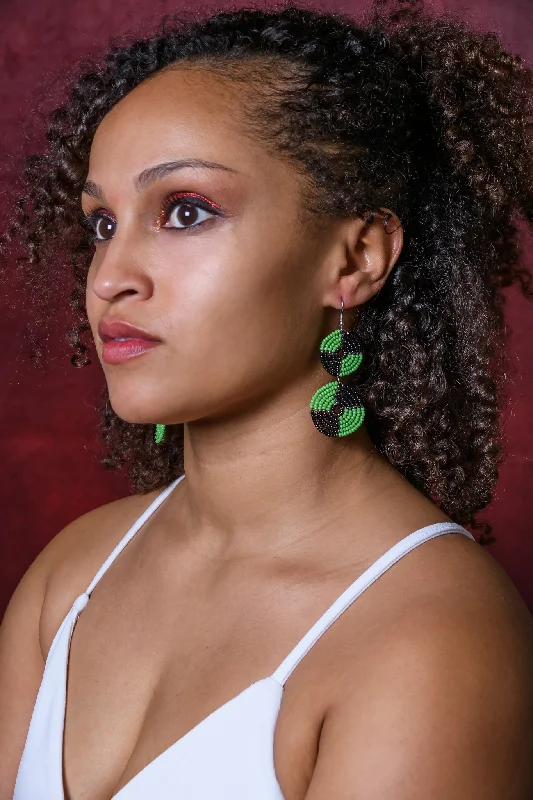 Ladies earrings gothic aesthetic appeal-Two-Tone African Hoop Beaded Earrings (Black & Green)