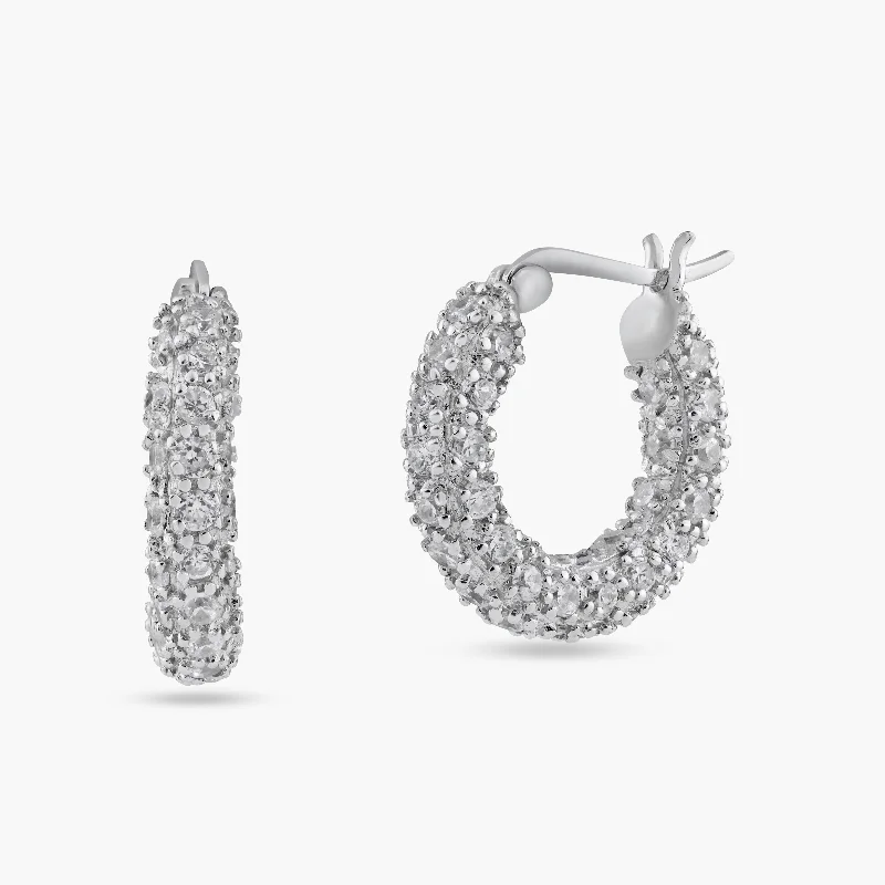 Ladies earrings scratch-resistant styles-Silver 925 Rhodium Plated Rift Cluster CZ Hoop Earrings - STE00203