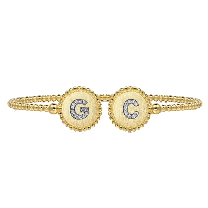 ladies bracelet black friday leaf-Gabriel 14K Yellow Gold Bujukan Diamond Initial Cuff Bangle Bracelet