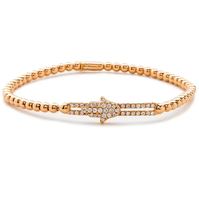 ladies bracelet smooth silver-Hulchi Belluni Hamsa Bracelet Pave Diamond Moveable Station Rose Gold Stretch Stackable