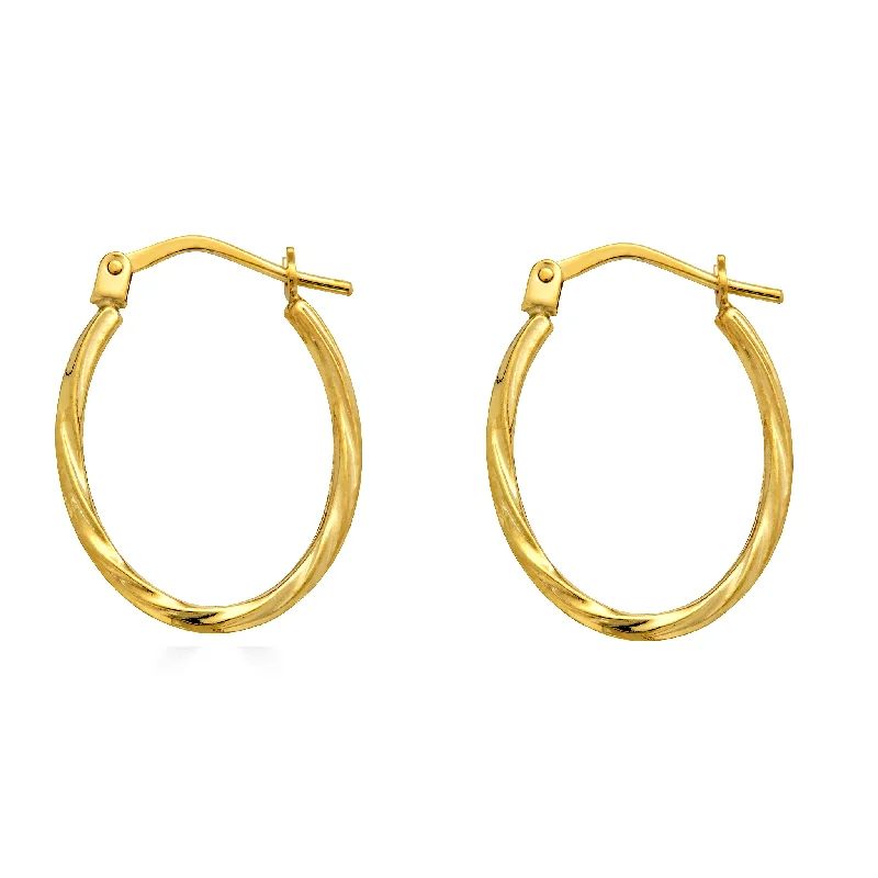 Ladies earrings heart cut styles-14E00383. - 14 Karat Yellow Gold Twisted Oval Hoop Latch Lock Earrings