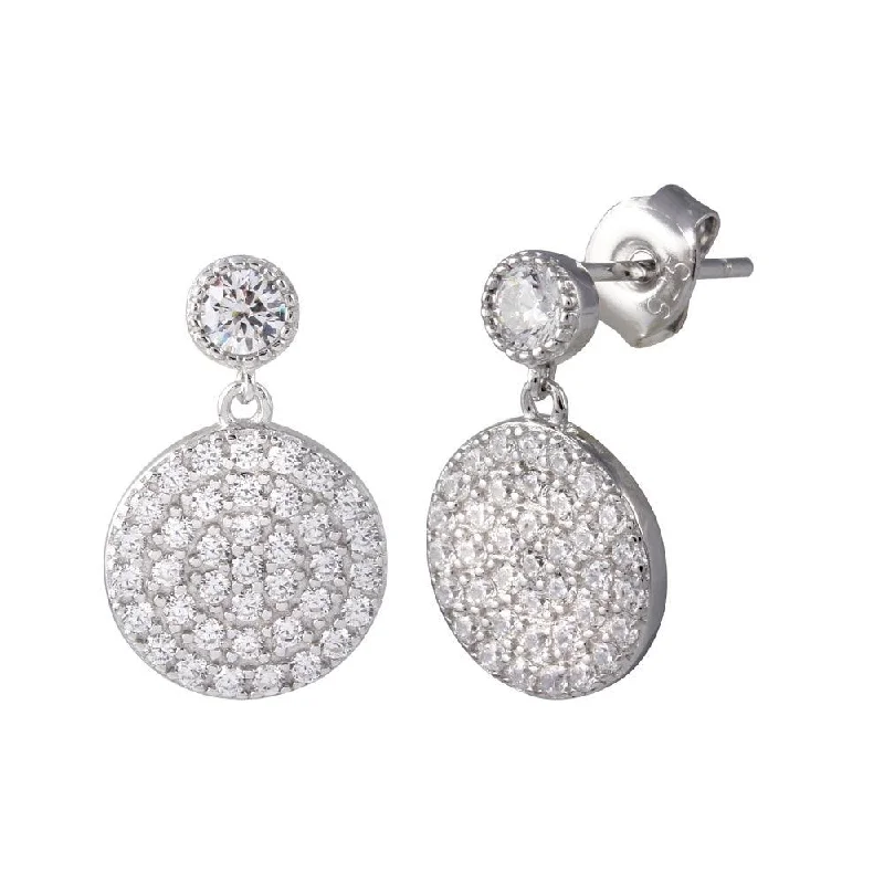 Ladies earrings zodiac sign styles-Rhodium Plated 925 Sterling Silver Round CZ Dangling Earrings - STE01196