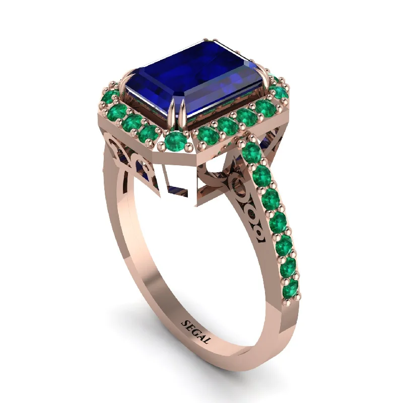 Ladies engagement rings timeless halo designs-Emerald Cut Sapphire Vintage-Inspired Engagement Ring - Addilyn No. 29