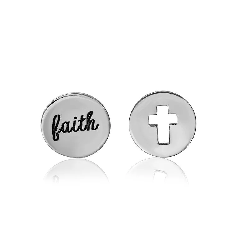 Ladies earrings wedding accessory pieces-Silver 925 Rhodium Plated Faith and Cross Earrings - STE01053