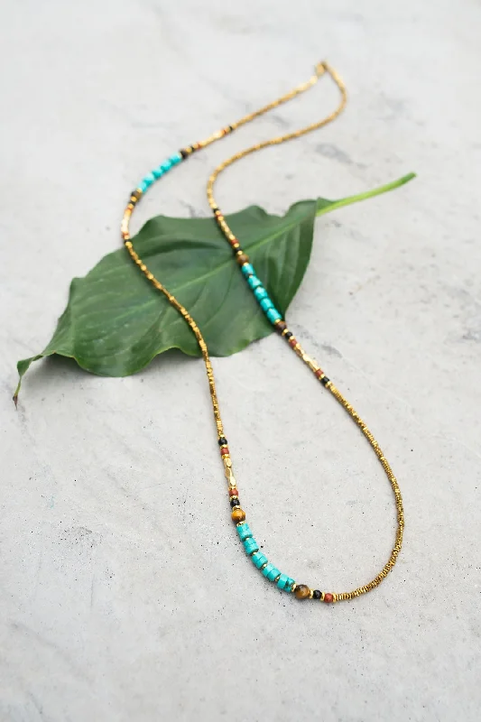 ladies necklace fringe twisted-Iron Rose Aqua & Gold Necklace