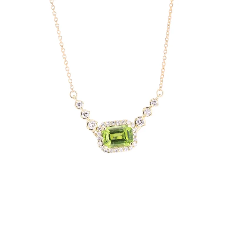 ladies necklace moonstone romantic-Peridot & Diamond Halo Necklace