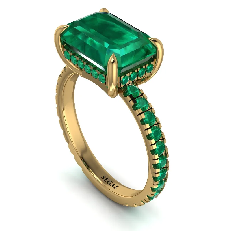 Ladies engagement rings floral diamond-Emerald-Cut Emerald Pavé Engagement Ring - Daphne No. 19