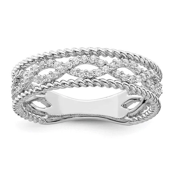 Ladies rings adjustable fit rings-Sterling Silver Roped Infinity CZ Band