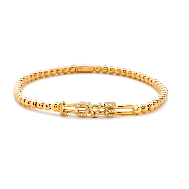 ladies bracelet spring feather-Hulchi Belluni 18K Yellow Gold "Love" Stretch Bead Bracelet