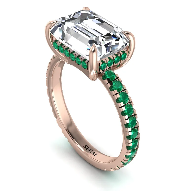 Ladies engagement rings engraved bands-Emerald-Cut Diamond Pavé Engagement Ring - Daphne No. 17