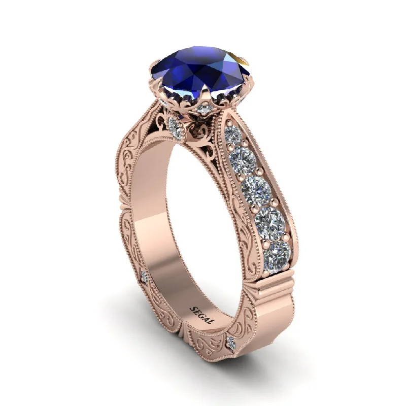 Ladies engagement rings bezel gemstone cuts-Sapphire Victorian Scroll Engagement Ring - Kehlani No. 14