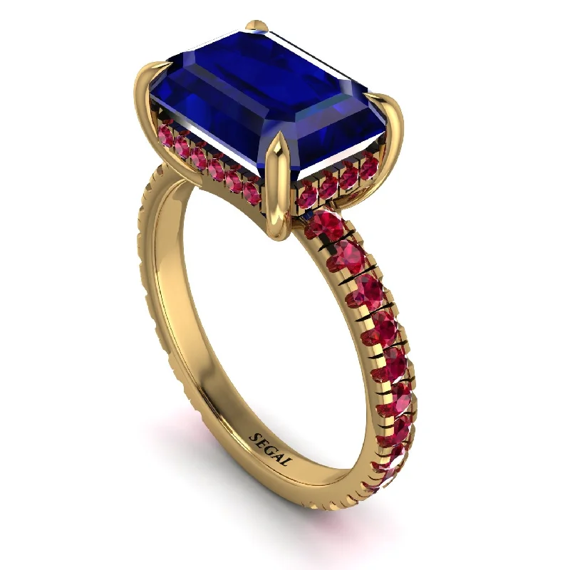 Ladies engagement rings affordable halo rings-Emerald-Cut Sapphire Pavé Engagement Ring - Daphne No. 58