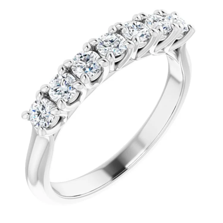 Ladies rings rose quartz styles-Platinum 1/2 CTW Natural Diamond Seven-Stone Anniversary Band